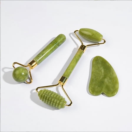 Jade Roller and Gua Sha Set - Face Massager 3 in 1 Kit - Massage Tools Set for Body Muscle Relaxing Relieve Wrinkles (Green)