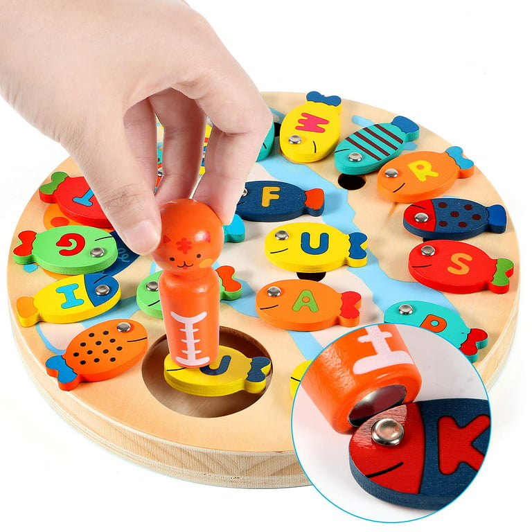 Lewo 30 PCS Magnetic Fishing Game Toddler Wooden Toys Preschool