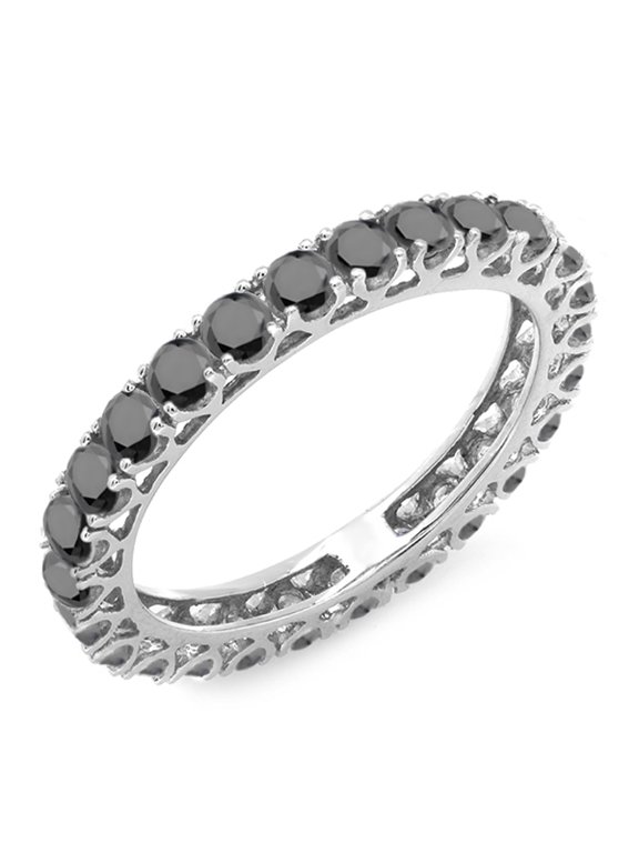 Collection 1.50 Carat (ctw) 14K Round Black Diamond Ladies Eternity Wedding Stackable Ring Band 1 1/2 CT, White Gold