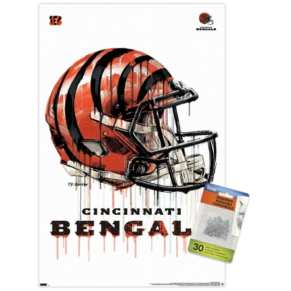 NFL Cincinnati Bengals - Drip Helmet 20 Wall Poster with Push Pins, 14.725" x 22.375"