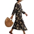 thumbnail image 3 of Xixirimido Boho Floral Hummingbird Print Flowy Summer Dresses for Women 3/4 Sleeve V Neck Dress Casual Linen Dress Loose Swing Midi Dresses for Travel Beach 3XL, 3 of 6