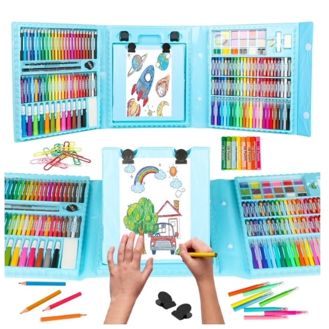 Freecat Kids Art Set, 208 Pcs, Trifold Easel Drawing Kit, Ideal