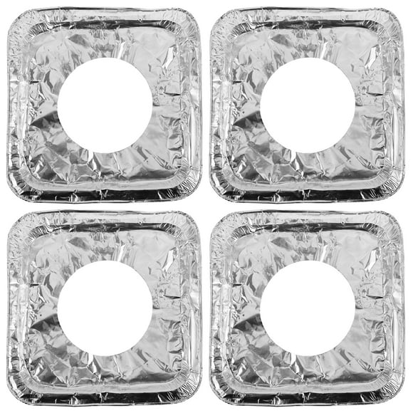 100 fundas de aluminio desechables para quemadores de estufas de gas, fáciles de limpiar, resistentes al aceite y de tamaño ajustable.