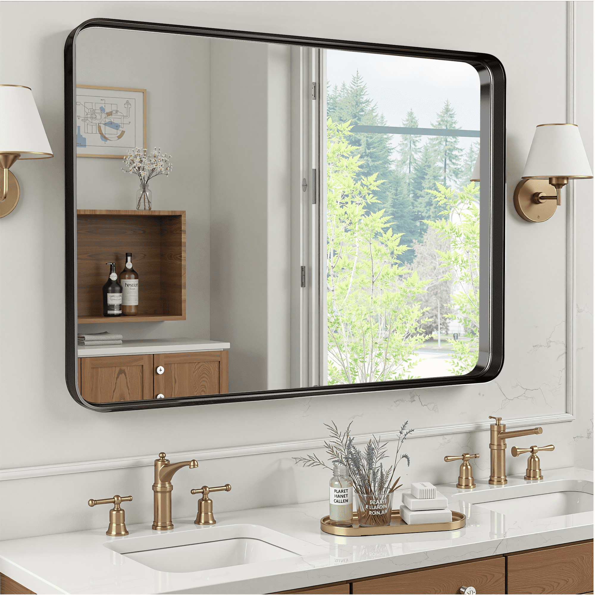 MAYEERTY 40"×30" Bathroom Vanity Mirror for Wall, Aluminum Alloy Framed Wall Mirror, Black