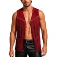 thumbnail image 2 of YFNNUP Men's Casual Suede Top Shirt Western Cowboy 70s Hippie Fringe Trim Open Front Cardigan Tassels Sleeveless Vest Jacket Waistcoat Red,XXL, 2 of 6