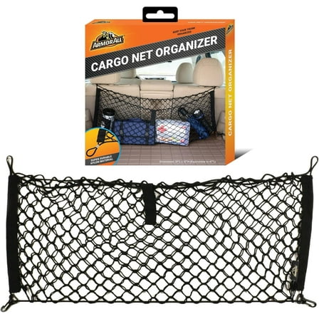 Armor All Cargo Net Organizer, 12” x 31” Inch Expandable up to 47” Inches, Super-Durable Nylon Material, Attaches to Headrest Post, Stretchable Net Car Trunk Organizer with Mesh Pocket, Universal Fit