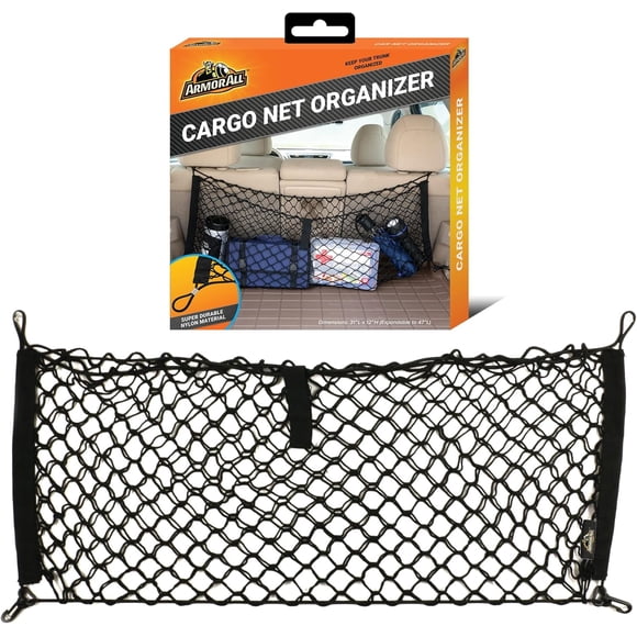 Armor All Organizador de Red de Carga, 12” x 31” Pulgadas Expandible hasta 47” Pulgadas, Material de Nailon Súper Duradero, Se Fija Al Poste Del Reposacabezas, Organizador de Maletero de Auto de R...