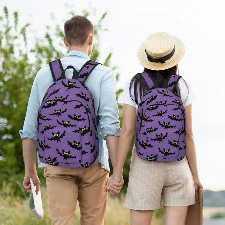 Flying bats gothic style purple Backpack for School Canvas Backpack Bookbag School Backpacks for Boys Girls College Student Travel Work Laptop Backpack Carry On Backpack for Women Men Walmart