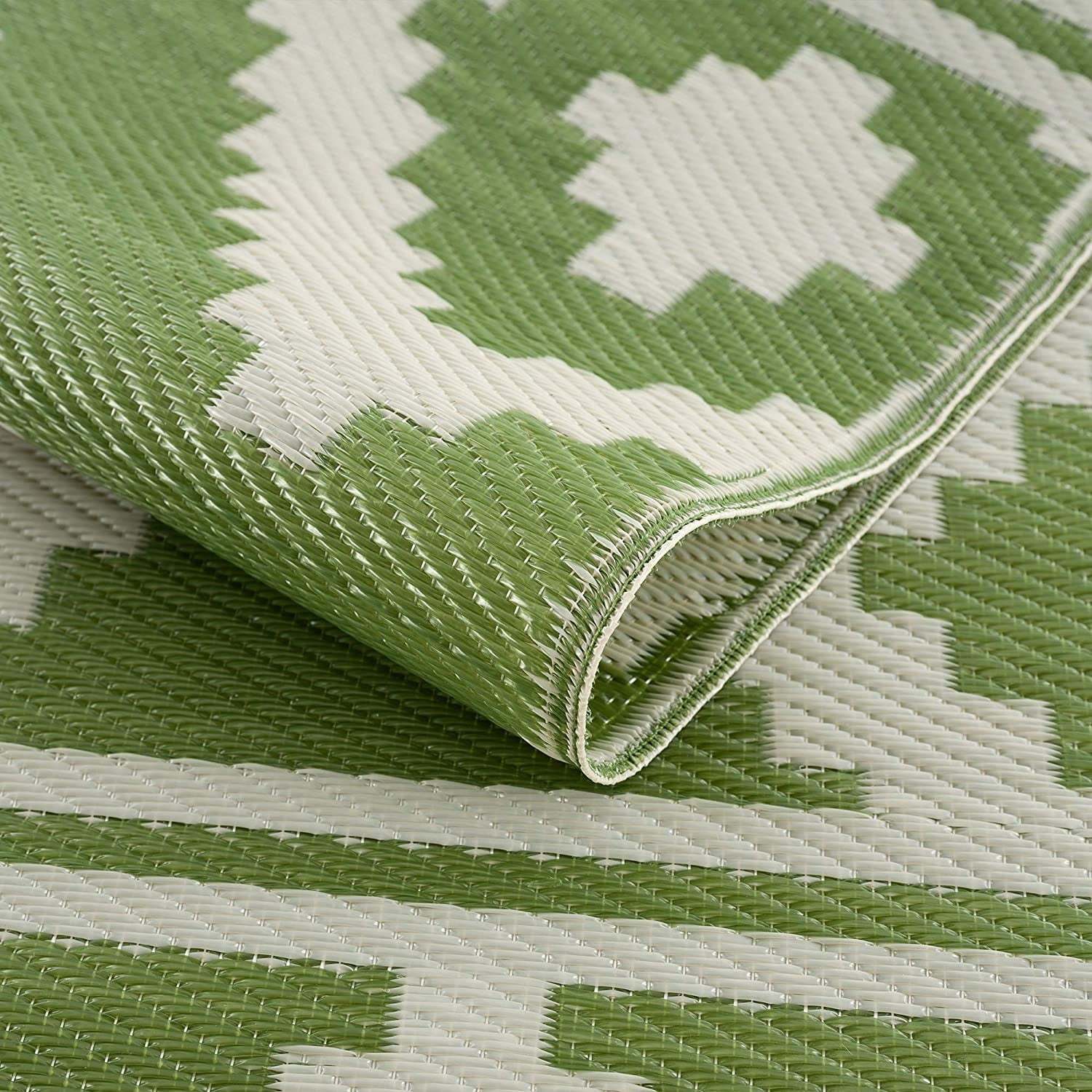 Playa Rug Milan Lightweight Reversible Recycled Plastic Outdoor Floor Mat/Rug Green&Crème 4'x6' 4' x 6'
