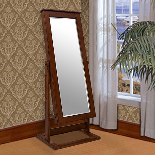Powell Cheval Mirror Jewelry Wardrobe, Walnut Finish