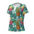 thumbnail image 3 of Wukai Pineapple Casual V-Neck Graphic Tees for Women: Lightweight and Breathable Summer Tops with Stylish Design-Small, 3 of 8