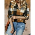 thumbnail image 2 of Womens Basic Casual V Neck Plaid Print Cuffed Long Sleeve Work Tops Blouses Shirts Yellow XL, 2 of 5