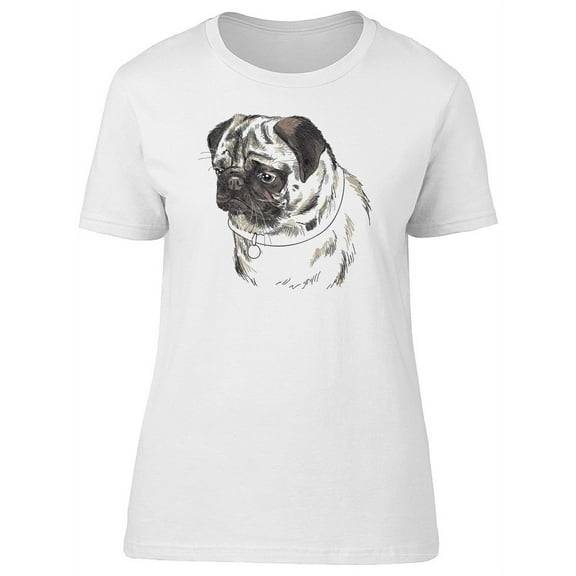 Adorable Sad Pug Sketch T-Shirt Women -Image by Shutterstock, Female Large