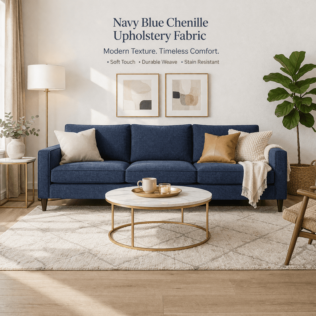Liz Jordan-Hill Chenille Upholstery Fabric by the Yard, Navy Blue Spirit Nightfall, Polyester Blend with Aquaclean Technology, Furniture & Sewing, 3 Yards
