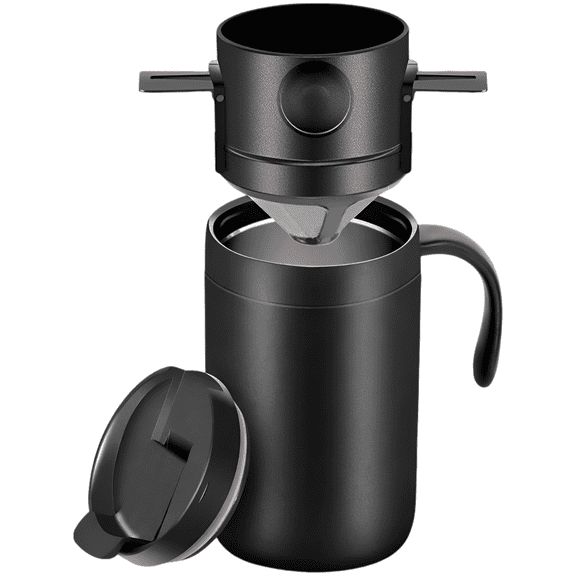 Portable Pour Over Coffee Maker Set, 304 Stainless Steel Insulated Travel Mug with Reusable Dripper Spoon, Easy to Clean, Keeps Hot Cold Beverages, Mug for Camping Coffee Maker Office Home Use
