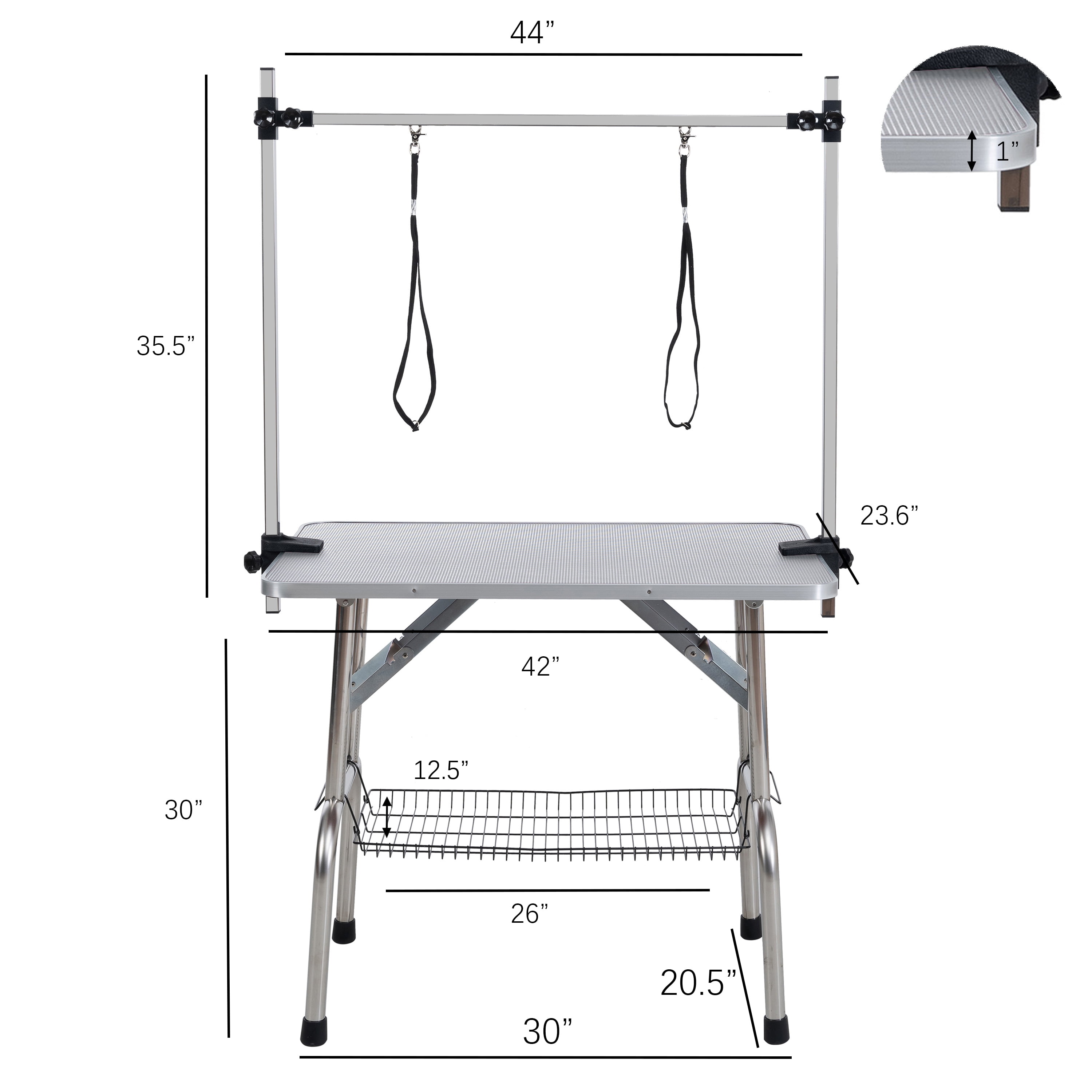 42" Folding Dog Pet Grooming Table Stainless Steel Frame Rubber Mat on Board with Adjustable Arm and Clamps pet dog Cat Grooming Table