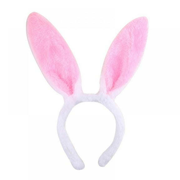 White and Pink Bunny Ears Headband - Fuzzy Easter Rabbit Ears - Bunny Cosplay Costume Accessories for Toddler Kids and Adults