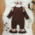 thumbnail image 4 of KOMOO Baby Jumpsuit Set Turkey Letter Print Long Sleeves Ruffle Bell-Bottom Romper Bowknot Headband Outfits, 4 of 9