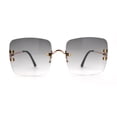 thumbnail image 1 of Classic 90s Rimless Large Rectangle Luxury Sunglasses Gold Smoke, 1 of 4