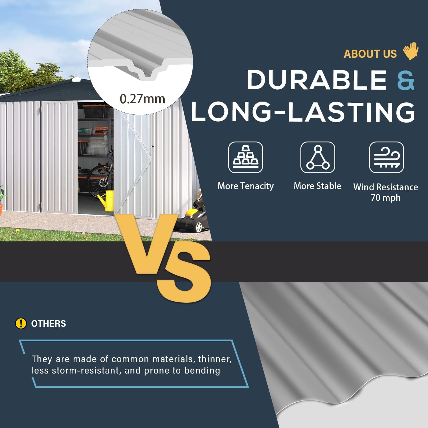 AECOJOY 12' x 10' Outdoor Storage Shed with Lockable Door Patio Metal Garden Storage Building in White for Outside