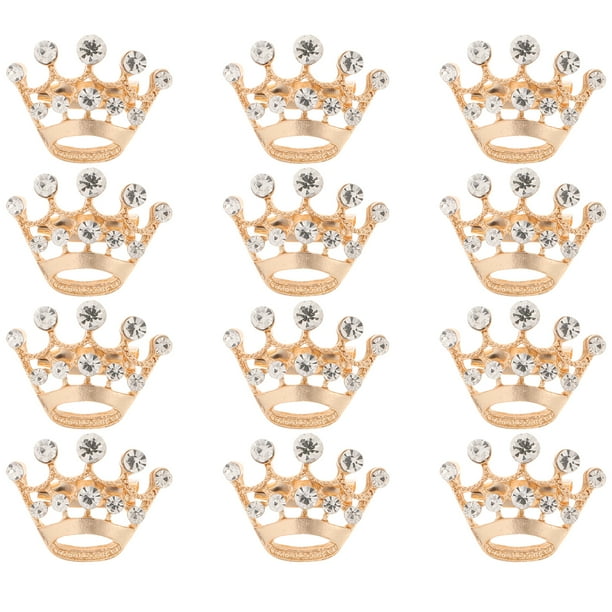12 broches con forma de corona, tiara y ramillete de diamantes de imitación para bodas, fiestas y desfiles (dorados)