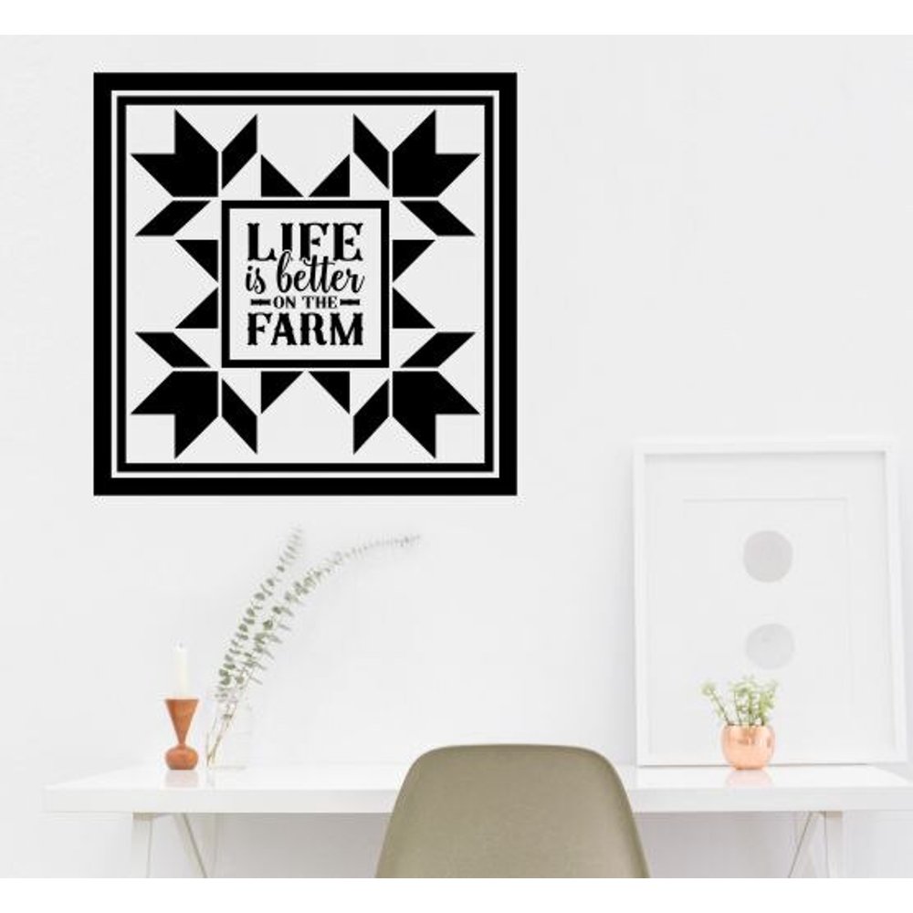 Barn Quilt Wall Decal Life Better on Farm Farmhouse Room Decor Sticker