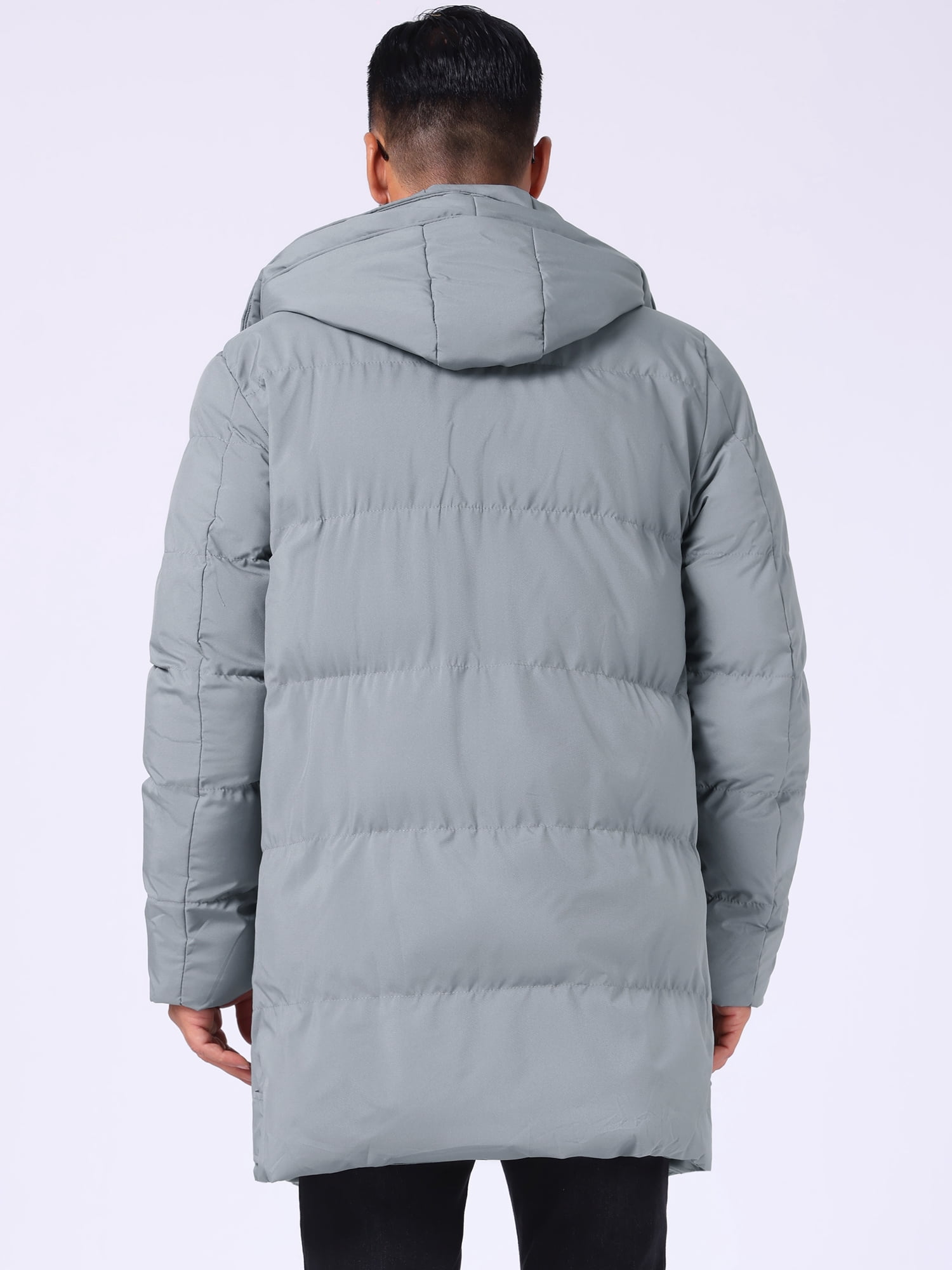 DARING DIVA Men's Mid-Length Outerwear Zipper Quilted Hooded Padded Coat 2XL Gray