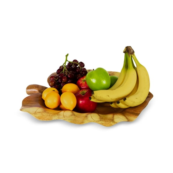 18" Wooden Handmade Decorative Fruit Salad Bowl Kitchen Centerpiece Dining Tray Hand Carved Wood Leaf Shaped Serving Bowl