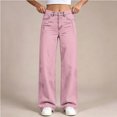thumbnail image 6 of fnnxnal Girls' Baggy Wide-Leg High-Waisted Jeans - Pink Y2K Vintage Loose Relaxed Fit Casual Pants,Size 11-12 T, 6 of 9