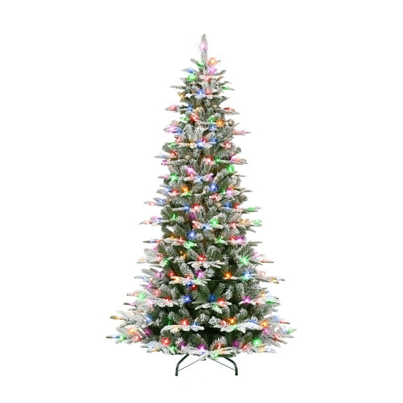 7.5 ft Pre-lit Slim Flocked Aspen Fir Tree 450 Multi-color Incandescent Lights