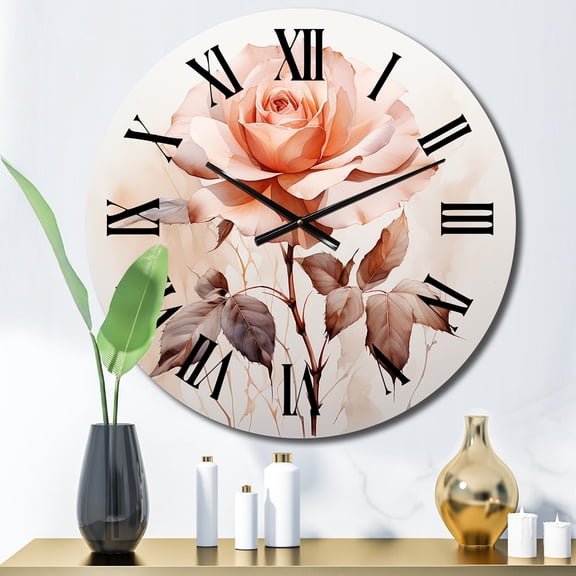 Designart "Peach Flower Minimalism Beige" Abstract Botanicals Oversized Wall Clock