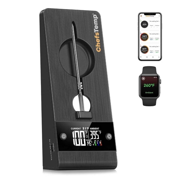 ChefsTemp ProTemp 2 Plus Needle Probe Wireless Meat Thermometer with Temperature Controller Unlimited Range Bluetooth & WiFi Enabled Smart Cooking Smoker Grilling BBQ Oven Kitchen (Stand   1 Probe)