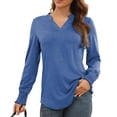 thumbnail image 1 of Blusa con escote en V y muesca, camisa holgada y fruncida de manga larga con escote en V y muesca para mujer, diseño aerodinámico, 1 of 6