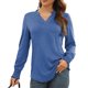 thumbnail image 2 of Blusa con escote en V y muesca, camisa holgada y fruncida de manga larga con escote en V y muesca para mujer, diseño aerodinámico, 2 of 6