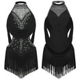 thumbnail image 3 of vastwit Robe de Danse Latine pour Filles, Scintillante, à Strass, Dos Nu, à Franges, Justaucorps avec Jupe, Salsa Rumba Tango, Tenue de Danse, Noir 16, 3 of 4