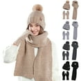 thumbnail image 2 of Xfvqtps Women Hat Scarf Glove Set Knit Plush Pompom Solid Color Touchscreen Winter Warm Stretchy Extended Beanie Neck Warmer Gloves Set Gray, 2 of 2