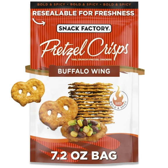 Snack Factory Buffalo Wing Pretzel Crisps, Non-GMO, 7.2 oz Resealable Bag