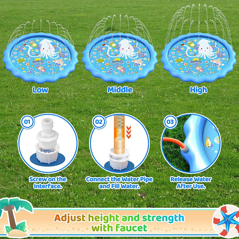 New Azssmuk Childrens Fountain Mat Sprinkler Animal Kingdom Splash Pad 60