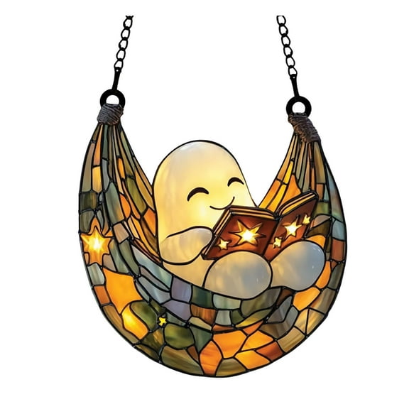 Cute Reading Book Suncatcher Handmade Stained Acrylic Glass Window Hanging for Book Lovers Librarian Booknook Art Indoor Outdoor