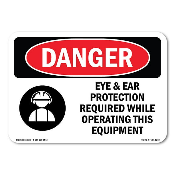 OSHA Danger Sign - Eye And Ear Protection Required | Plastic Sign | Protect Your Business, Construction Site, Warehouse & Shop Area |  Made in The USA