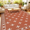 thumbnail image 2 of Volkmi Reversible Geometric Outdoor Rug – Waterproof, UV Resistant Low-Pile Plastic Mat for Patio, Garden, Camping, Easy to Clean, Large 9x12ft, Red Peach Orange/White, USA Specs, 2 of 10