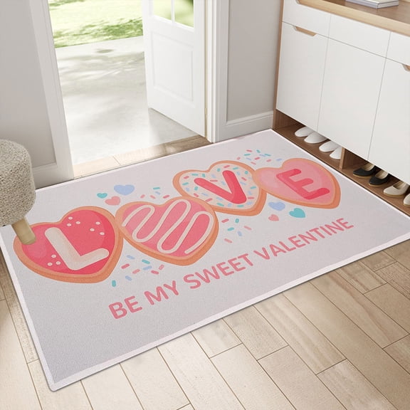 Giunmcul Heart Shaped Valentine’s Day Doormat Non Slip Absorbent Rug Bathroom Kitchen Multi-Purpose Romantic Decoration 16x20 Inches