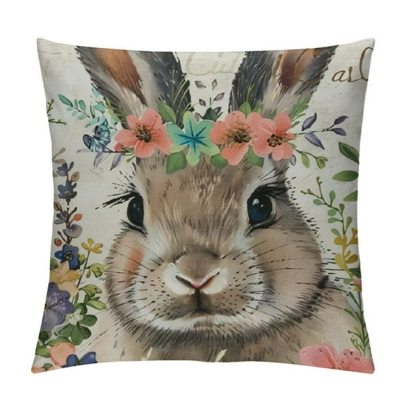 Sheronv Bunny Flower Crown Spring Decorative Short Plush Throw Pillow Cover 1PC - Home Couch Living Room Bed Sofa Easter High-Quality Cushion Cover 12x12in