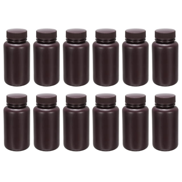 Unique Bargains 12 Pcs Bouteilles de Réactif 250ml, Bouteilles Rondes à Grand Ouverture avec Bouchon à Vis Marron