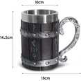 thumbnail image 5 of Medieval Norse Viking Oak Wooden Beer Mug Stein with Stainless Steel Liner,Nordic Viking Runes Coffee Drink Cup for Men and Father’s Day Gift 550ml, 5 of 6