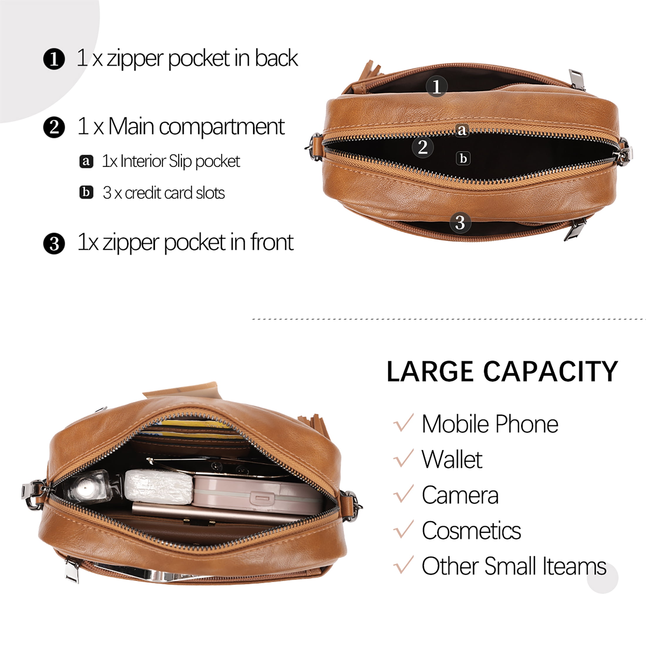 KL928 Small Crossbody Bag for Women Soft FAUX Leather Cell Phone Purse Wallet Purse with Wide Strap(Yellowish Brown)