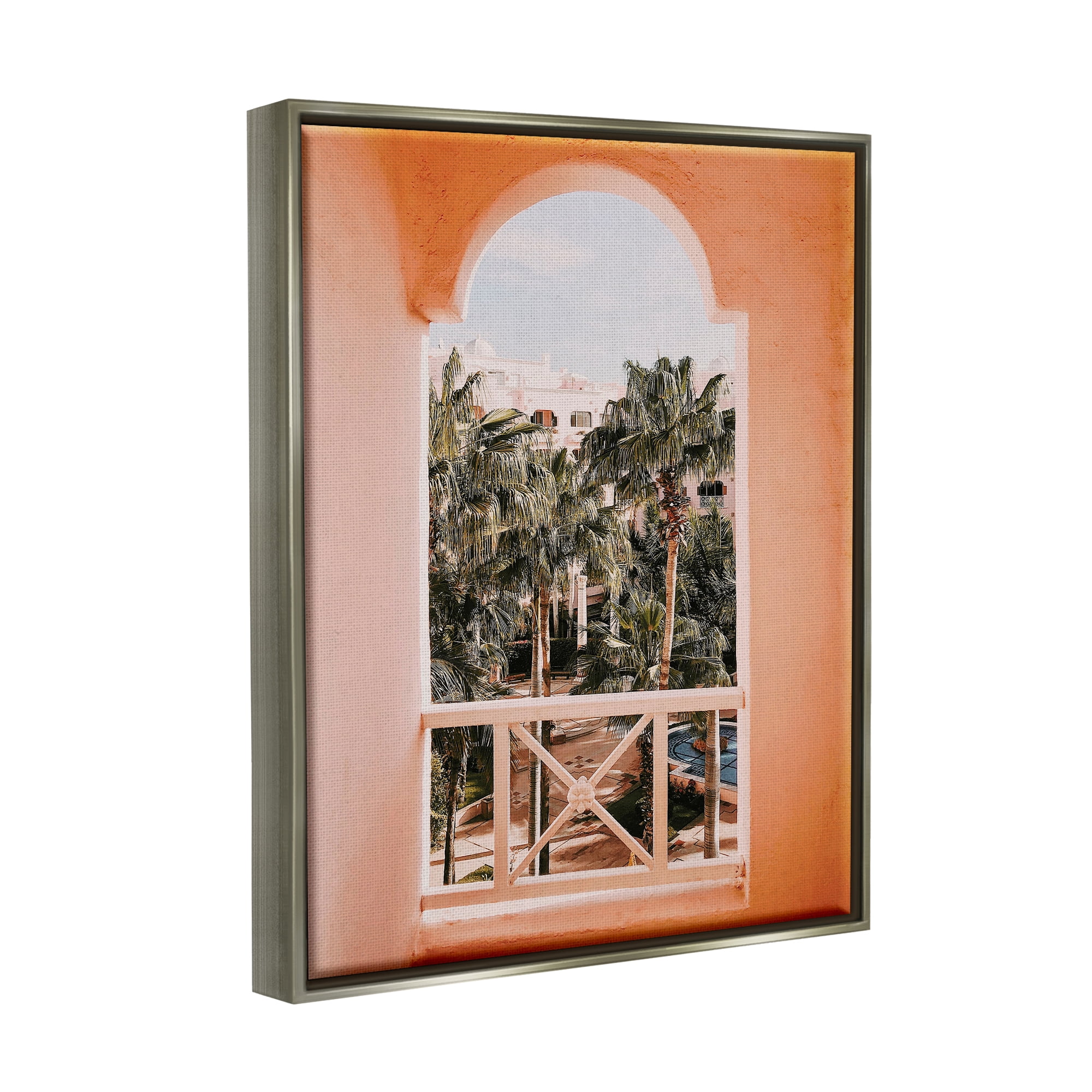 Stupell Tropical Palm Trees Window View Landscape Photography Gray Floater Framed Art Print Wall Art