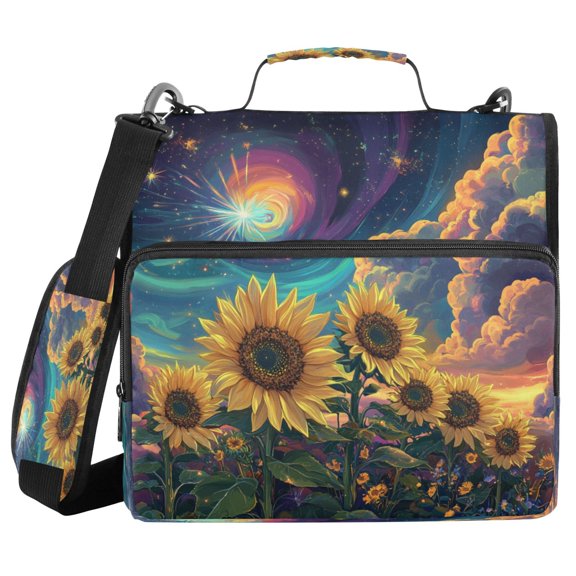 YAZAOO Zipper Binder trapper keeper Documents Organized Design Galactic Sunflower Symphony Printed