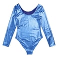 thumbnail image 5 of Sinleey Women's Metallic Liquid Leotard Bodysuit Long Sleeves Gymnastics Dance Costume Light Blue L, 5 of 7