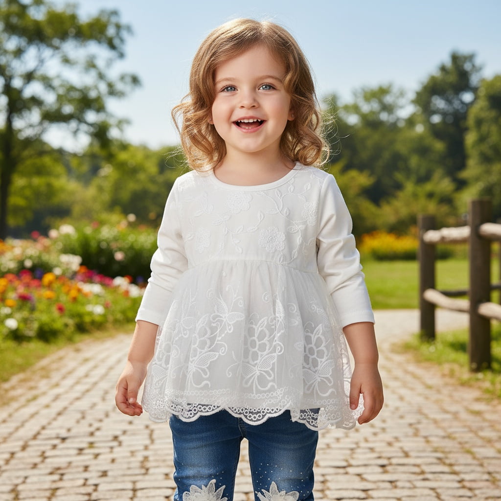 Peaoclate 6M-4Y Spring Autumn Infant Toddler Baby Girl Denim Clothing 3 pcs Sets 3 pcs Casual Outfits Lace Dress Jacket and Jeans,2-3Years,Flower-Orange